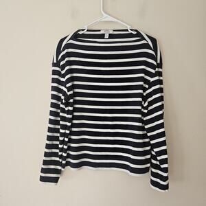 COS Boatneck Blouse Top Navy Blue White Stripe Shirt Women's Size Medium